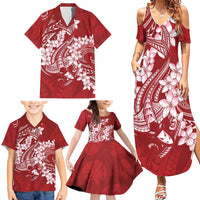 Red Polynesia Hammerhead Shark Tattoo With Plumeria Lei Family Matching Summer Maxi Dress and Hawaiian Shirt