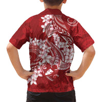 Red Polynesia Hammerhead Shark Tattoo With Plumeria Lei Kid Hawaiian Shirt