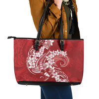 Red Polynesia Hammerhead Shark Tattoo With Plumeria Lei Leather Tote Bag