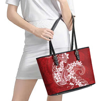 Red Polynesia Hammerhead Shark Tattoo With Plumeria Lei Leather Tote Bag