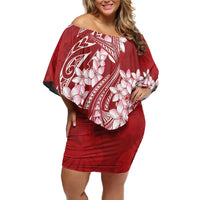 Red Polynesia Hammerhead Shark Tattoo With Plumeria Lei Off Shoulder Short Dress