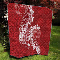 Red Polynesia Hammerhead Shark Tattoo With Plumeria Lei Quilt