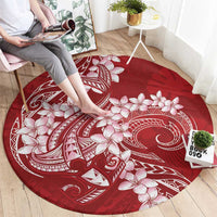 Red Polynesia Hammerhead Shark Tattoo With Plumeria Lei Round Carpet