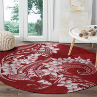 Red Polynesia Hammerhead Shark Tattoo With Plumeria Lei Round Carpet