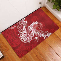 Red Polynesia Hammerhead Shark Tattoo With Plumeria Lei Rubber Doormat