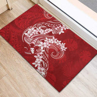 Red Polynesia Hammerhead Shark Tattoo With Plumeria Lei Rubber Doormat