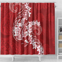 Red Polynesia Hammerhead Shark Tattoo With Plumeria Lei Shower Curtain