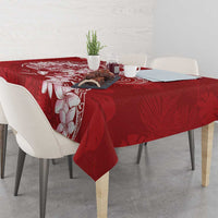 Red Polynesia Hammerhead Shark Tattoo With Plumeria Lei Tablecloth