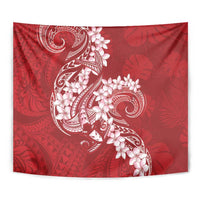 Red Polynesia Hammerhead Shark Tattoo With Plumeria Lei Tapestry