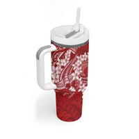 Red Polynesia Hammerhead Shark Tattoo With Plumeria Lei Tumbler With Handle