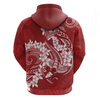 Red Polynesia Hammerhead Shark Tattoo With Plumeria Lei Zip Hoodie