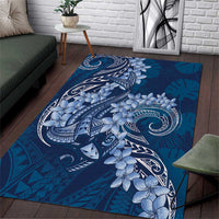 Navy Blue Polynesia Hammerhead Shark Tattoo With Plumeria Lei Area Rug