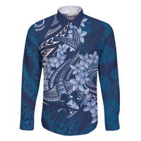 Navy Blue Polynesia Hammerhead Shark Tattoo With Plumeria Lei Family Matching Mermaid Dress and Hawaiian Shirt