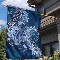 Navy Blue Polynesia Hammerhead Shark Tattoo With Plumeria Lei Garden Flag