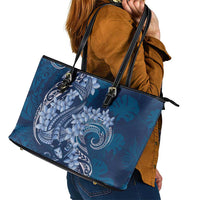 Navy Blue Polynesia Hammerhead Shark Tattoo With Plumeria Lei Leather Tote Bag
