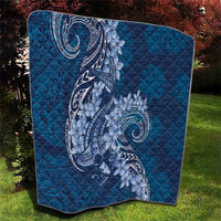 Navy Blue Polynesia Hammerhead Shark Tattoo With Plumeria Lei Quilt