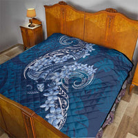 Navy Blue Polynesia Hammerhead Shark Tattoo With Plumeria Lei Quilt