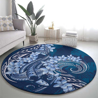 Navy Blue Polynesia Hammerhead Shark Tattoo With Plumeria Lei Round Carpet