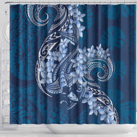 Navy Blue Polynesia Hammerhead Shark Tattoo With Plumeria Lei Shower Curtain