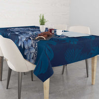 Navy Blue Polynesia Hammerhead Shark Tattoo With Plumeria Lei Tablecloth