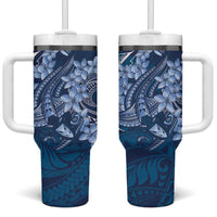Navy Blue Polynesia Hammerhead Shark Tattoo With Plumeria Lei Tumbler With Handle