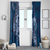 Navy Blue Polynesia Hammerhead Shark Tattoo With Plumeria Lei Window Curtain