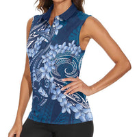 Navy Blue Polynesia Hammerhead Shark Tattoo With Plumeria Lei Women Sleeveless Polo Shirt LT14 - Polynesian Pride
