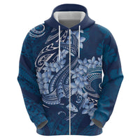 Navy Blue Polynesia Hammerhead Shark Tattoo With Plumeria Lei Zip Hoodie LT14 - Polynesian Pride