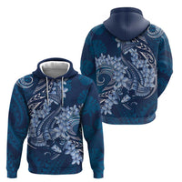 Navy Blue Polynesia Hammerhead Shark Tattoo With Plumeria Lei Zip Hoodie LT14 - Polynesian Pride