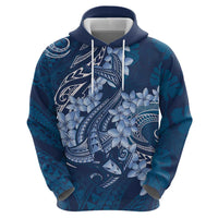 Navy Blue Polynesia Hammerhead Shark Tattoo With Plumeria Lei Zip Hoodie LT14 - Polynesian Pride
