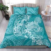 Teal Polynesia Hammerhead Shark Tattoo With Plumeria Lei Bedding Set