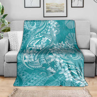 Teal Polynesia Hammerhead Shark Tattoo With Plumeria Lei Blanket