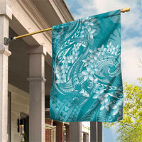 Teal Polynesia Hammerhead Shark Tattoo With Plumeria Lei Garden Flag LT14 House Flag Teal - Polynesian Pride