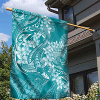 Teal Polynesia Hammerhead Shark Tattoo With Plumeria Lei Garden Flag LT14 - Polynesian Pride