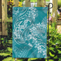 Teal Polynesia Hammerhead Shark Tattoo With Plumeria Lei Garden Flag LT14 Garden Flag Teal - Polynesian Pride