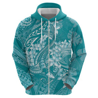 Teal Polynesia Hammerhead Shark Tattoo With Plumeria Lei Hoodie