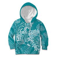 Teal Polynesia Hammerhead Shark Tattoo With Plumeria Lei Kid Hoodie LT14 Hoodie Teal - Polynesian Pride