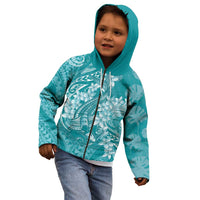 Teal Polynesia Hammerhead Shark Tattoo With Plumeria Lei Kid Hoodie LT14 - Polynesian Pride