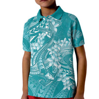 Teal Polynesia Hammerhead Shark Tattoo With Plumeria Lei Kid Polo Shirt LT14 Kid Teal - Polynesian Pride