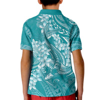 Teal Polynesia Hammerhead Shark Tattoo With Plumeria Lei Kid Polo Shirt LT14 - Polynesian Pride