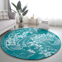 Teal Polynesia Hammerhead Shark Tattoo With Plumeria Lei Round Carpet