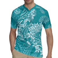 Teal Polynesia Hammerhead Shark Tattoo With Plumeria Lei Rugby Jersey