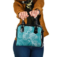 Teal Polynesia Hammerhead Shark Tattoo With Plumeria Lei Shoulder Handbag