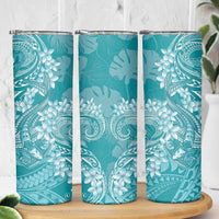 Teal Polynesia Hammerhead Shark Tattoo With Plumeria Lei Skinny Tumbler