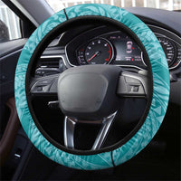 Teal Polynesia Hammerhead Shark Tattoo With Plumeria Lei Steering Wheel Cover