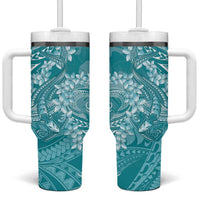 Teal Polynesia Hammerhead Shark Tattoo With Plumeria Lei Tumbler With Handle