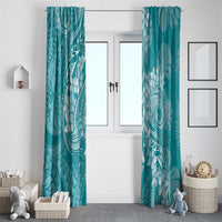 Teal Polynesia Hammerhead Shark Tattoo With Plumeria Lei Window Curtain