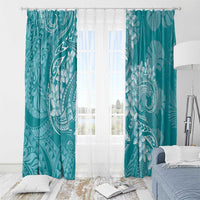 Teal Polynesia Hammerhead Shark Tattoo With Plumeria Lei Window Curtain