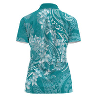 Teal Polynesia Hammerhead Shark Tattoo With Plumeria Lei Women Polo Shirt