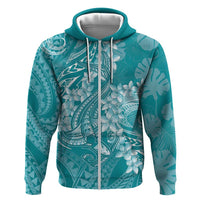 Teal Polynesia Hammerhead Shark Tattoo With Plumeria Lei Zip Hoodie